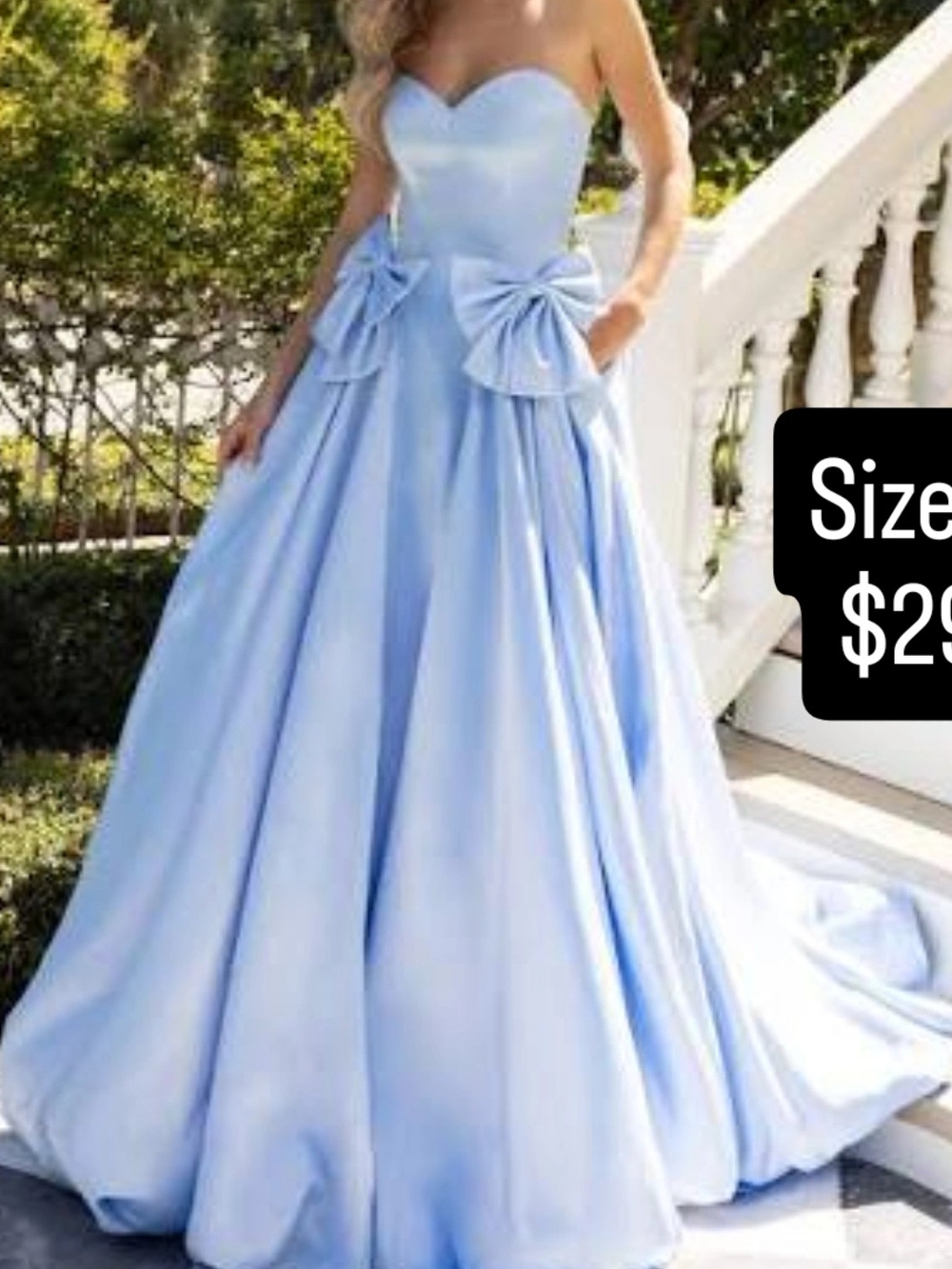 Rachel Allan Strapless Light Blue Ball Gown with Bows